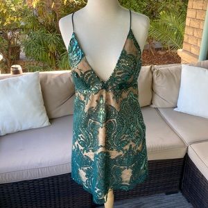 Free People Green Pattern Sequin Dress.